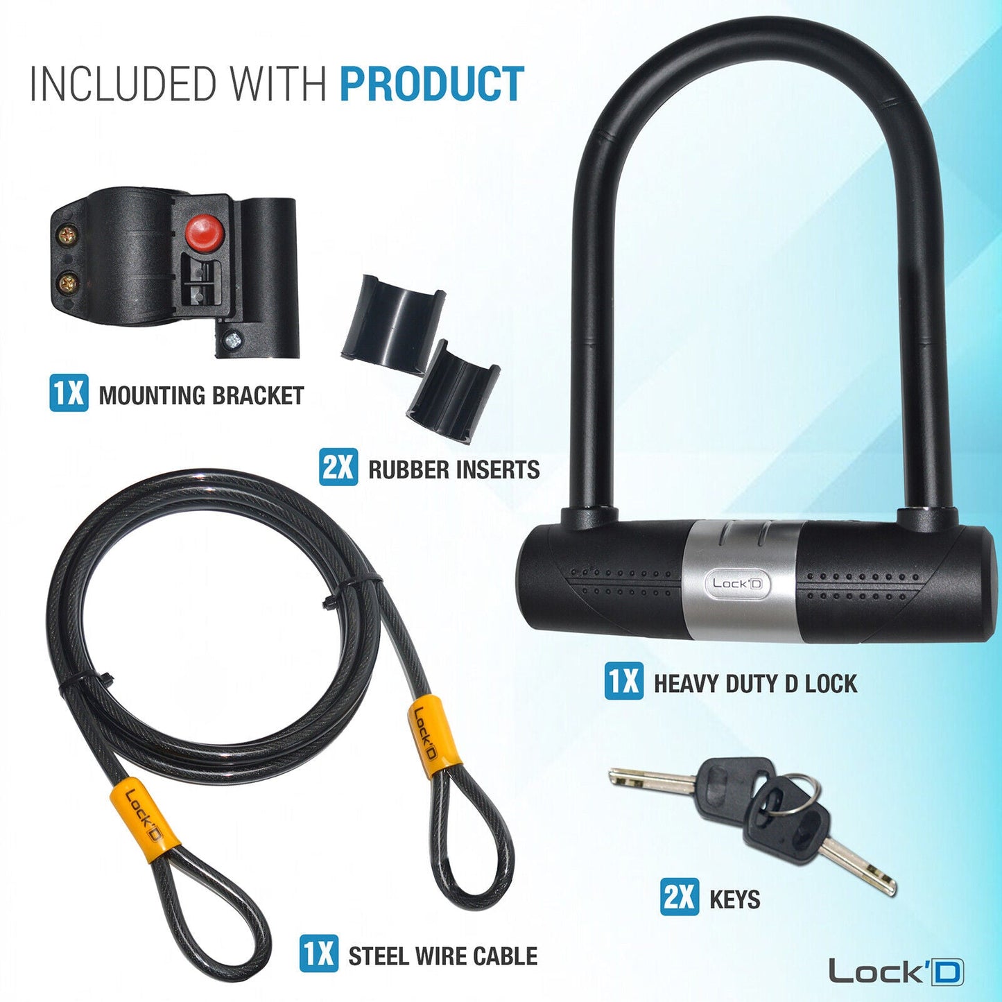 10 x U Shaped Bike Lock With Two Keys 1.8M Heavy Duty Cable With Bracket Bike D Lock