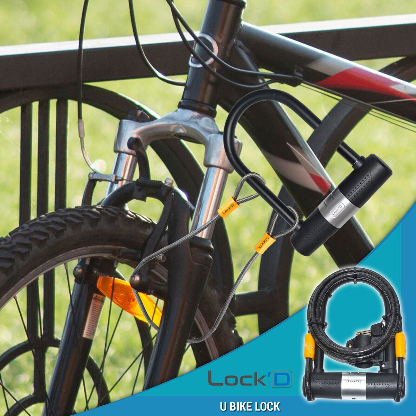 10 x U Shaped Bike Lock With Two Keys 1.8M Heavy Duty Cable With Bracket Bike D Lock