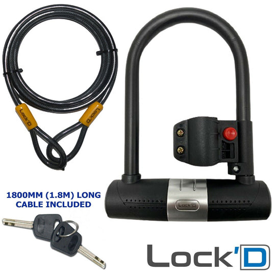 10 x U Shaped Bike Lock With Two Keys 1.8M Heavy Duty Cable With Bracket Bike D Lock