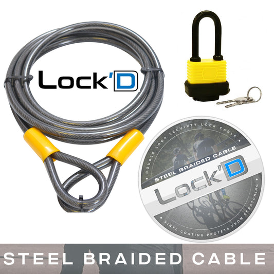 Joblot - Bike Lock Cable - Bike Security Cable - Double Loop Heavy Duty - Various Sizes -1M / 2.5M / 3M / 4.6M / 9M